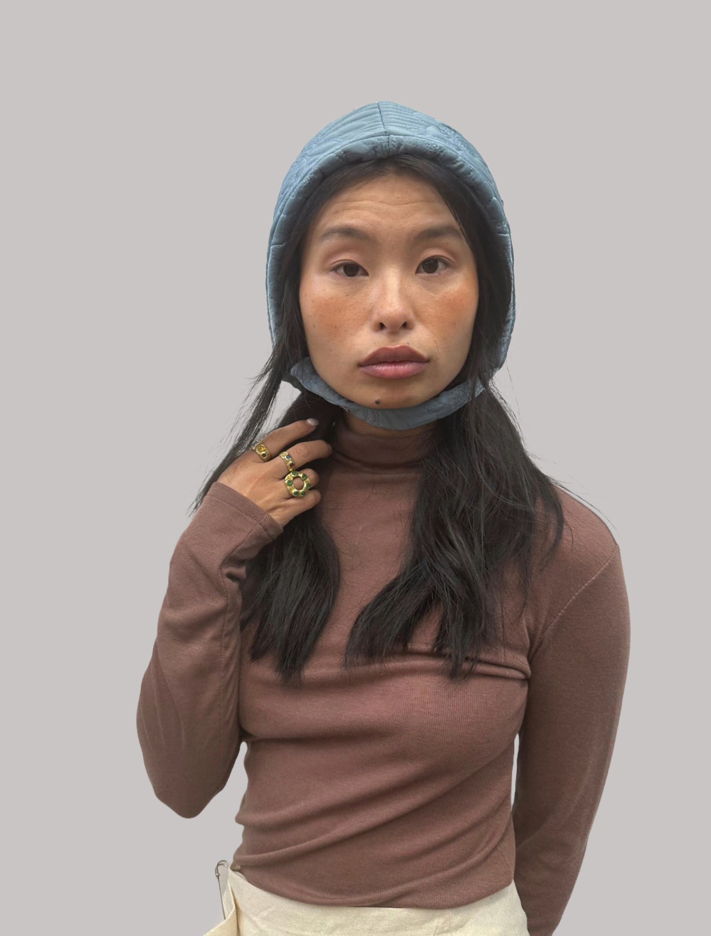 Quilted Cap - Celeste Satin