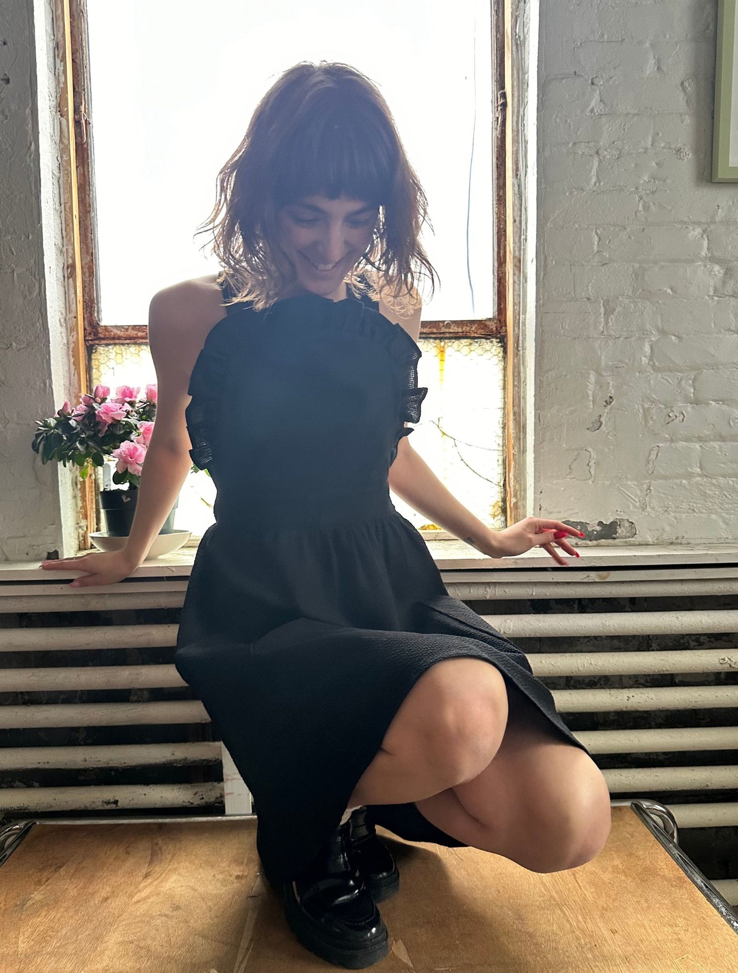 Katie Dress - Midnight Seersucker - Sample - S