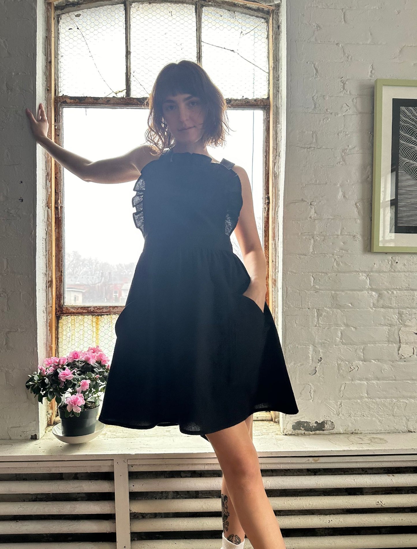 Katie Dress - Midnight Seersucker - Sample - S