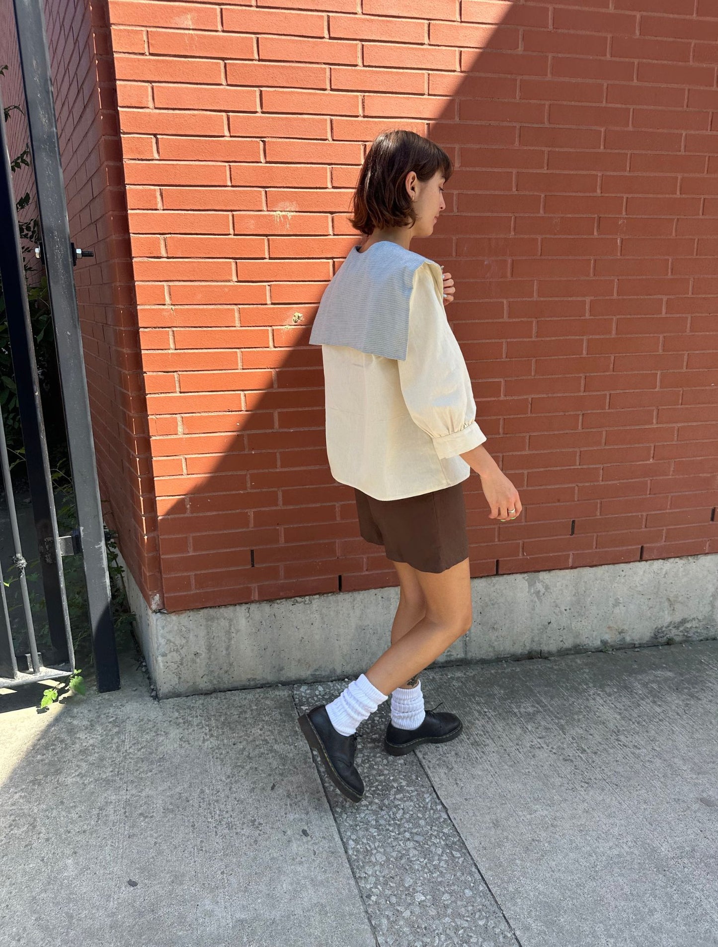 Maritime Blouse - Cream and Bice Blue