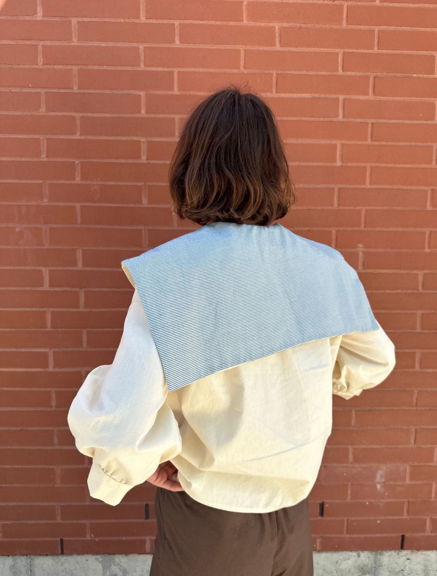 Maritime Blouse - Cream and Bice Blue