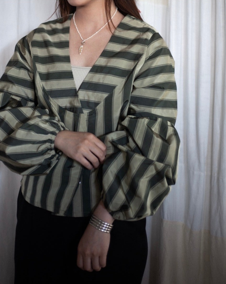 Agnes Blouse - Sage Stripe