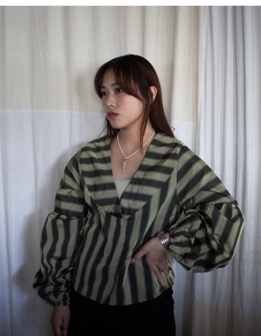 Agnes Blouse - Sage Stripe