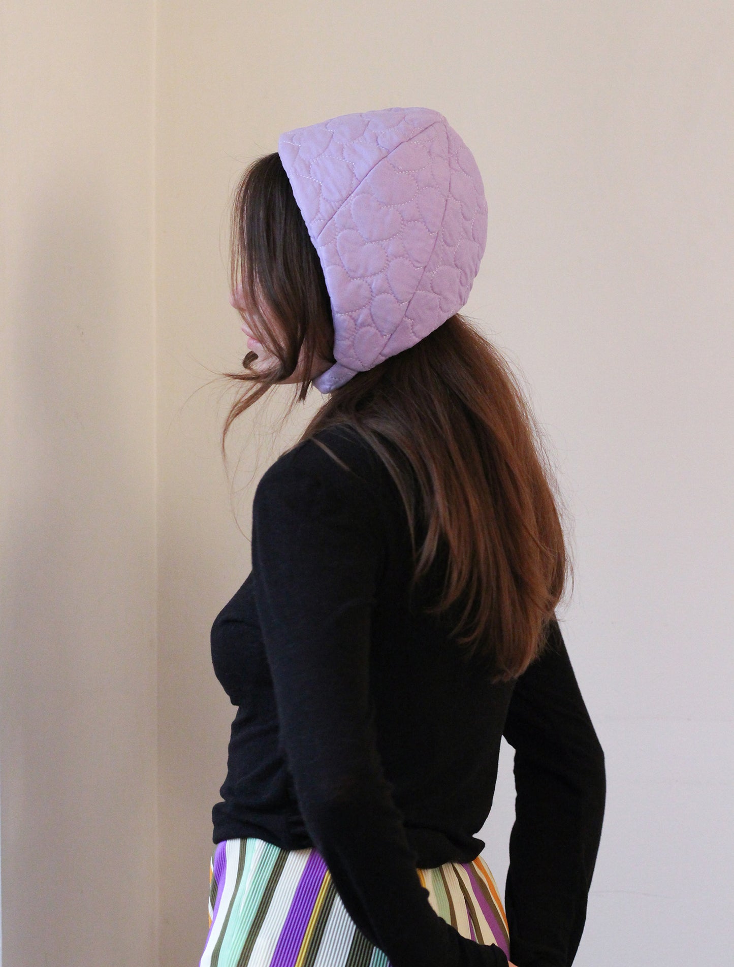 Quilted Cap - Lavender Hearts