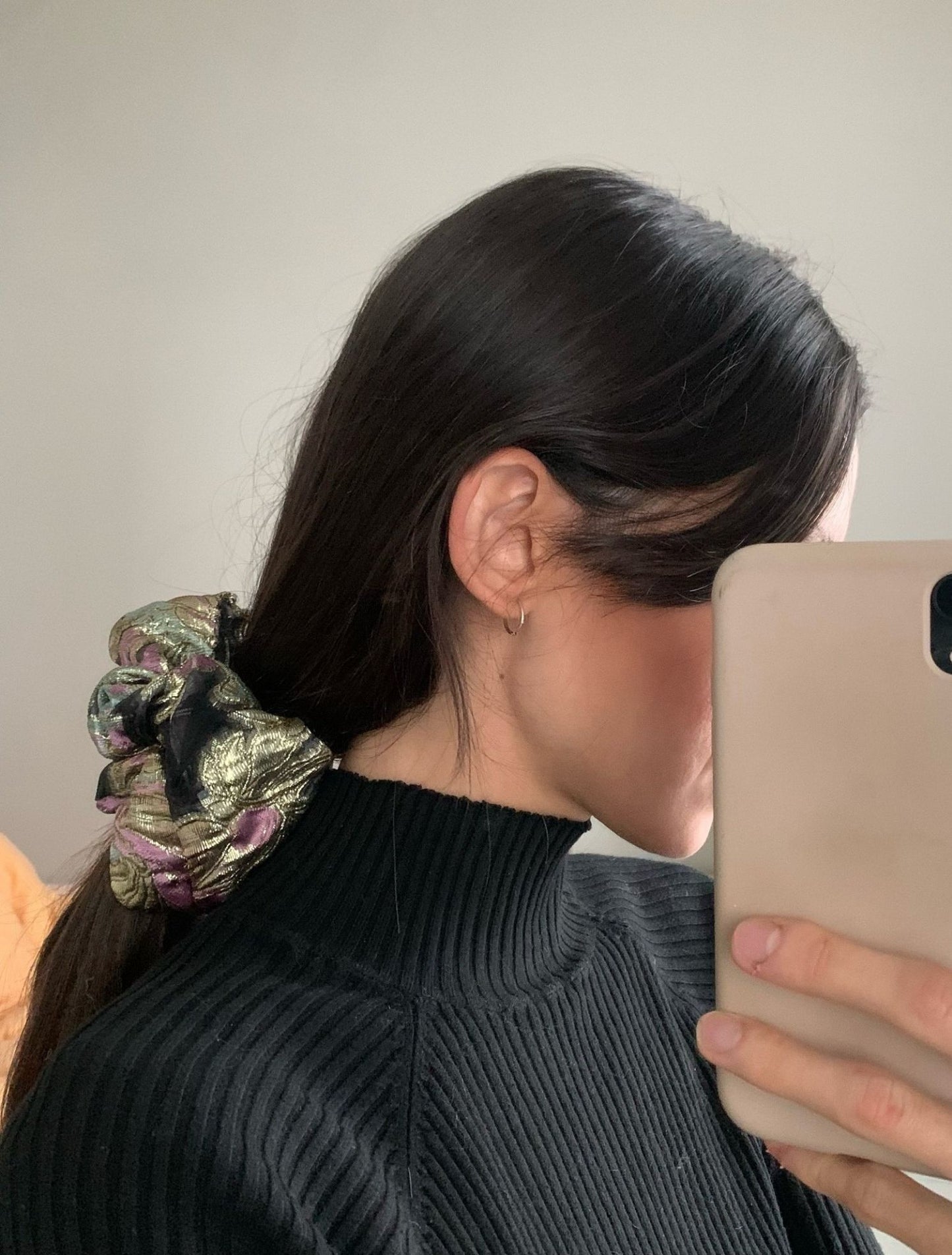 Scrunchie - Black Floral Jacquard