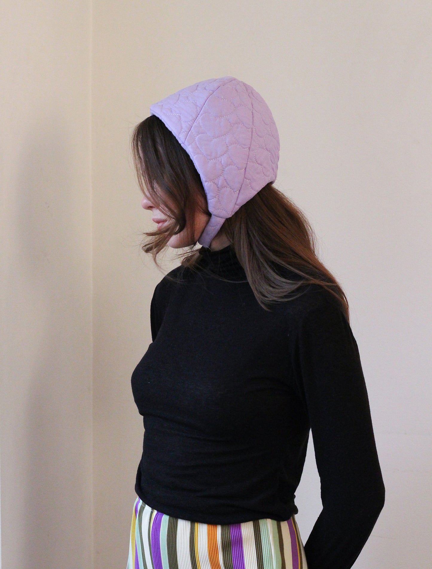 Quilted Cap - Lavender Hearts